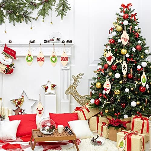 Queekay 50 Pcs Unfinished Wood Christmas Light Bulb Ornaments, Wood Color - Image 6