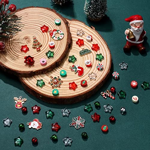 NVENF 2300PCS+ Christmas Beads Charms for Jewelry Making, Enamel Wreath Elk Snowman Snowflake Charms, Red Green Christmas Clay Beads, Assorted Rhinestone Star CCB Beads for DIY Bracelet - Image 3