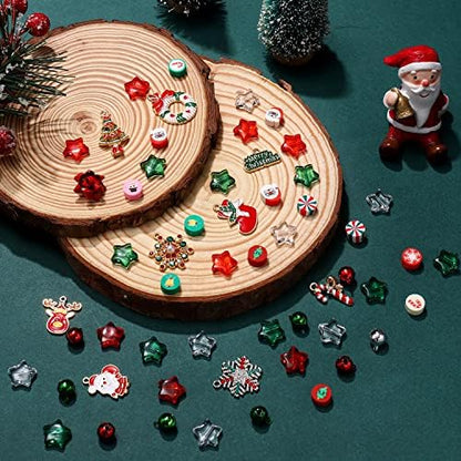 NVENF 2300PCS+ Christmas Beads Charms for Jewelry Making, Enamel Wreath Elk Snowman Snowflake Charms, Red Green Christmas Clay Beads, Assorted Rhinestone Star CCB Beads for DIY Bracelet - Image 3