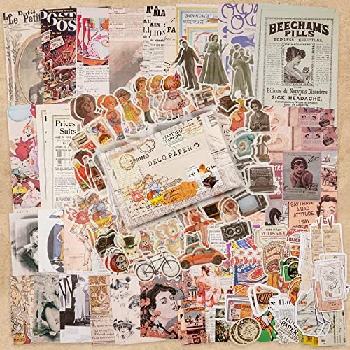 Knaid Vintage Scrapbook Supplies Pack (200 Pieces) for Junk Journal Bullet Journals Planners Aesthetic Paper Stickers Craft Kits Cottagecore Collage Album (Retro) - Image 3