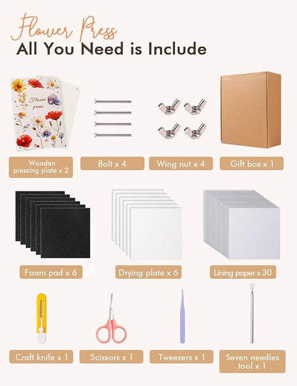 wtisan Flower Press Kit: Wooden Flowers Pressing for Adults, 6 Layers 10.6"x6.9" DIY Wedding Bouquet Flowers Preservation, Colorful Pressed Flower Kits Gift for Nature Drying Lovers
