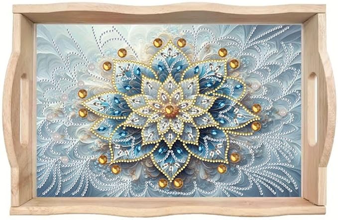 DoxQcs DIY Diamond Art Wooden Food Tray with Handle Diamond Painted Table Decoration Tray for Breakfast Bar Dinner Table Diamonds Art Painting for Beginners-Mandala