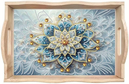 DoxQcs DIY Diamond Art Wooden Food Tray with Handle Diamond Painted Table Decoration Tray for Breakfast Bar Dinner Table Diamonds Art Painting for Beginners-Mandala