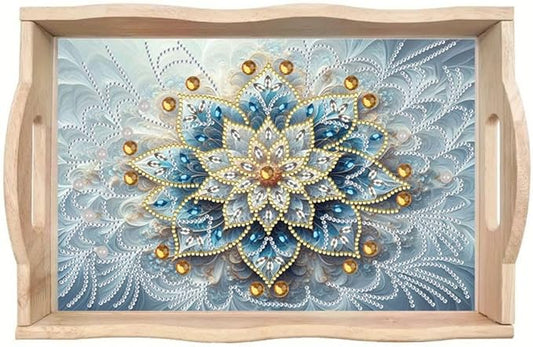 DoxQcs DIY Diamond Art Wooden Food Tray with Handle Diamond Painted Table Decoration Tray for Breakfast Bar Dinner Table Diamonds Art Painting for Beginners-Mandala