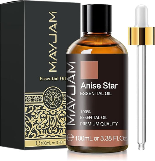 Anise Star Essential Oil, MAYJAM Pure Anise Star Oils for Diffusers, 3.38FL.OZ/100ML Star Anise Essential Oil with Premium Glass Dropper, Anise Oil