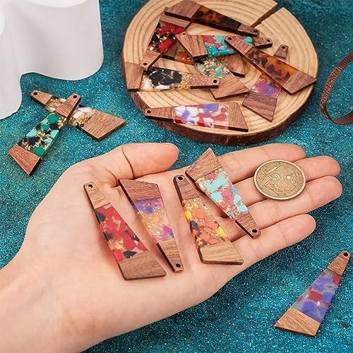 FASHEWELRY 16Pcs Trapezoid Resin Wood Charms Wooden Earring Blanks Geometry Boho Earring Charms Gold Foil Wooden Earring Pieces for DIY Jewelry Making - Image 6