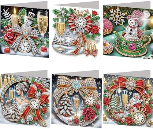 Diamond Art Christmas Cards Kit, 6PCS DIY Diamond Painting Christmas Cards with Envelopes, 5D Diamond Dot Greeting Cards for Adults, Xmas Card for Holiday Crafting Gifts (Xmas Atmosphere) by Unknown