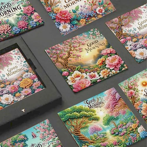 JISHSHAY 6 PCS Flower Diamond Painting Greeting Cards Good Morning Diamond Art Birthday Cards with Envelopes Gem Art Gem Painting Mosaic Kits for Adults for Thanksgiving Anniversary Valentine Festival - Image 4