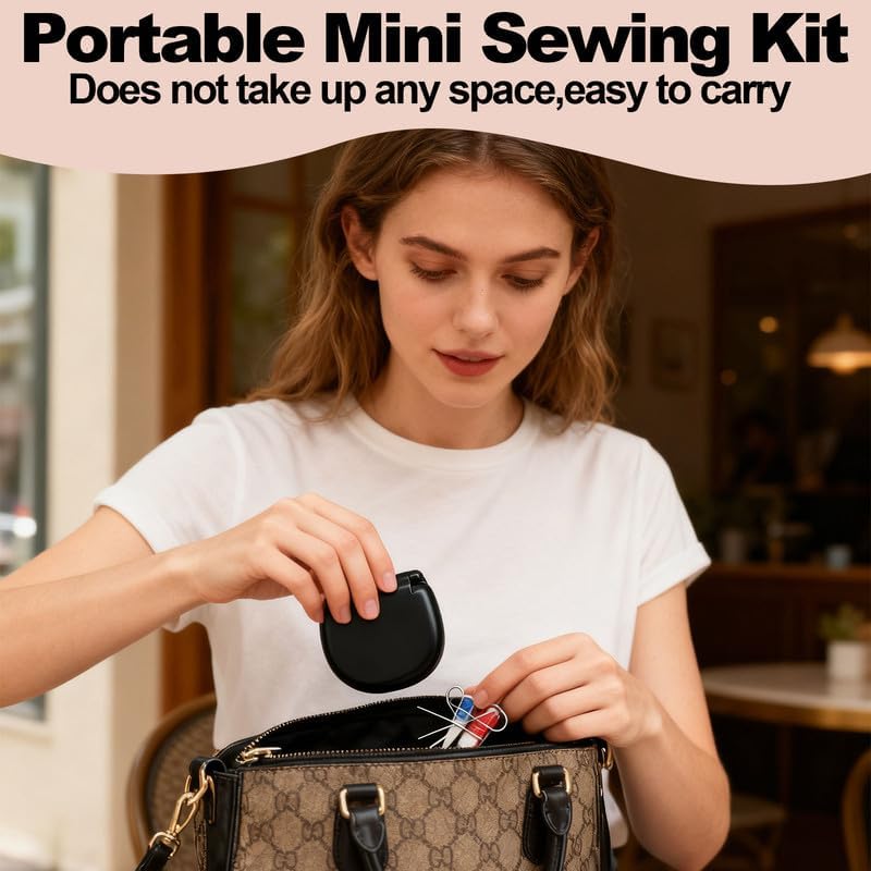 REROON 2 Pack Mini Travel Sewing Kit for Adult & Kid | Portable Sewing Box Kit Bulk | Small Emergency Repair Set with Thread Scissors Needle for Travel, Beginner DIY Handcraft | Black + Pink - Image 3