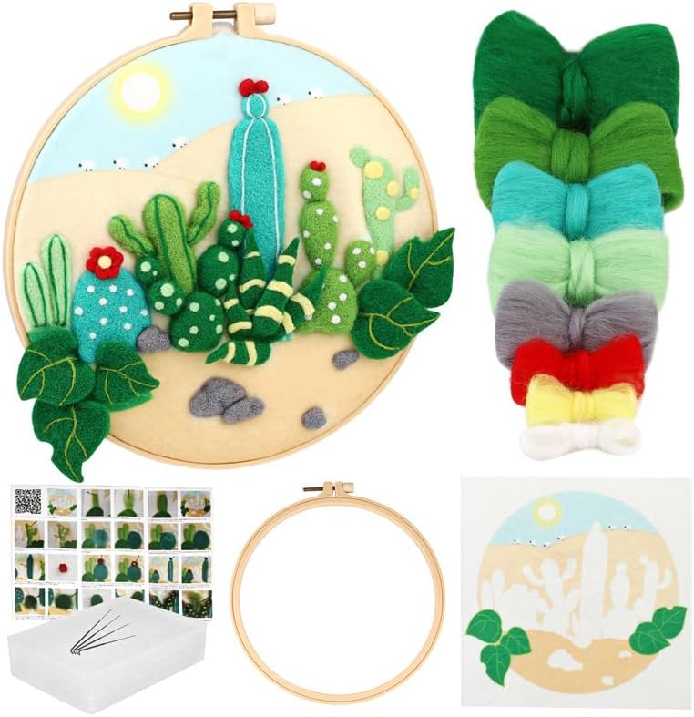 Hilsayum Succulent Needle Felting Kit Beginner,Cactus Felting Kits for Beginners Adult,Needle Felting Wool Kit Wool Painting Kit by Hilsayum