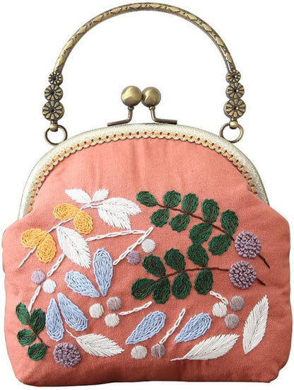 Handmade DIY Embroidered Purse for Women Girls Beginners Embroidery Coin Purse Kits Pink Fruits
