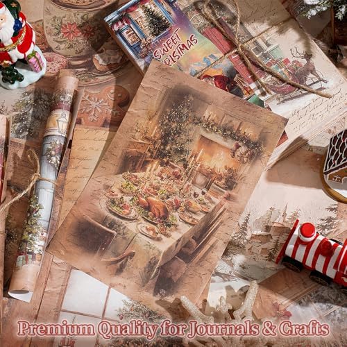 icceemee 160 sheets of Christmas scrapbook paper, Christmas theme journaling scrapbook supplies craft collage paper set, junk journal bullet journal poster room decor for card making decorative gifts - Image 5