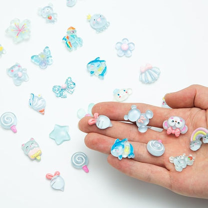 60pcs Slime Charms Cute Set for Crafts Resin Set Ornament Scrapbooking,3D Flatback Cute Charms for Embellishments Scrapbook and Mini Decorations (Blue)