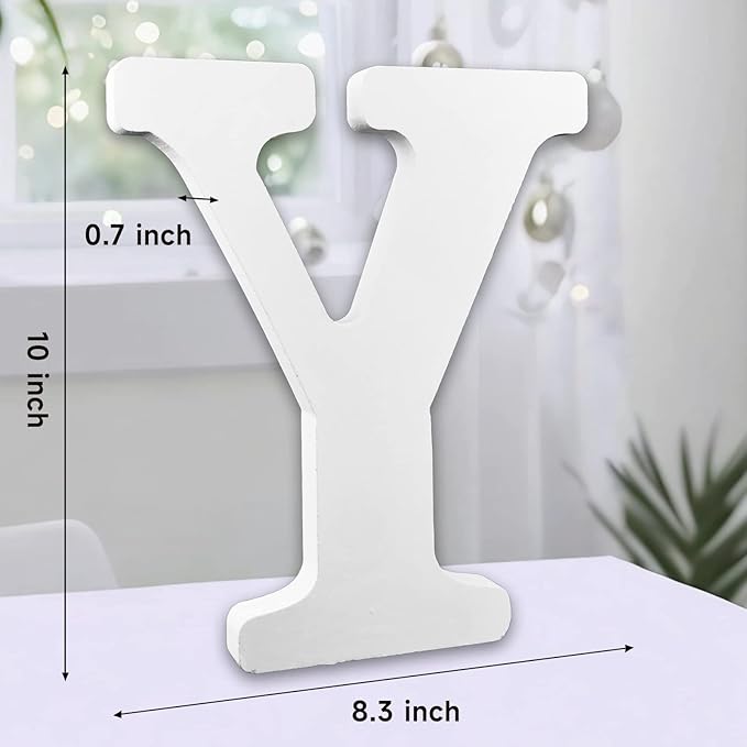 AOCEAN 10 Inch White Big Wood Letters, Unfinished Wooden Letters for Wall Decor Decorative Standing Letters Slices Sign Board Decoration for Craft Home Party Projects (Y)