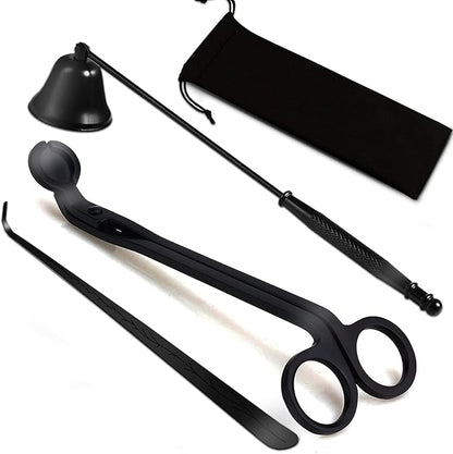 3 in 1 Candle Accessory Set, Candle Wick Trimmer Cutter, Candle Snuffer & Candle Wick Dipper for Candle Aromatherapy Lover Gift, Stainless Steel Candle Care Kit (Black)