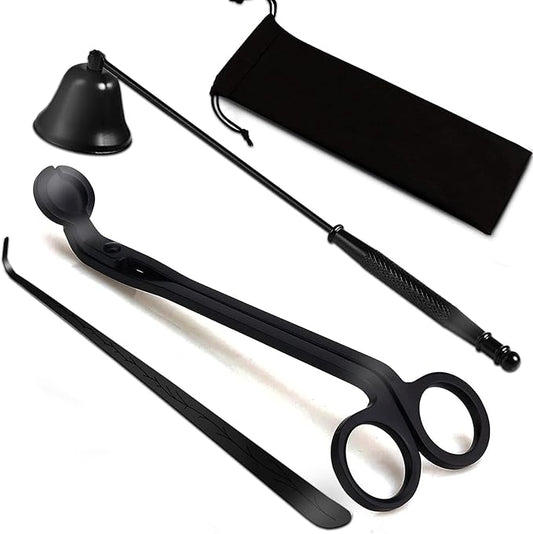 3 in 1 Candle Accessory Set, Candle Wick Trimmer Cutter, Candle Snuffer & Candle Wick Dipper for Candle Aromatherapy Lover Gift, Stainless Steel Candle Care Kit (Black)