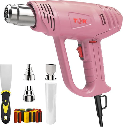 Heat Gun, TGK® 1800W Heavy Duty Hot Air Gun Kit 122℉~1202℉ Dual Temperature Settings with 6 Nozzle Attachments Overload Protection for Crafts, Shrink Wrapping/Tubing, Paint Removing, Epoxy Resin