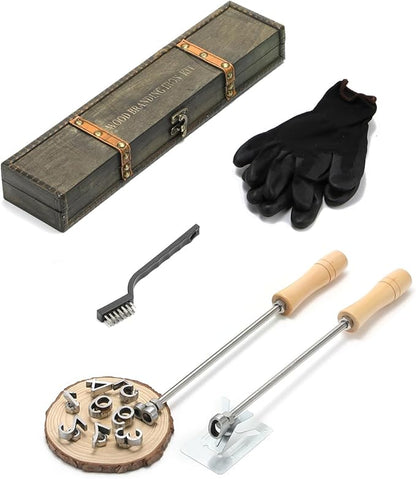 AIMOADO 3/4" 10 Pcs Number Branding Iron for Wood, Hats, Leather - for Woodworking, BBQ, Steak, Personalized Gifts - with Wooden Box & 2 Handles (3/4" Number 0-9)