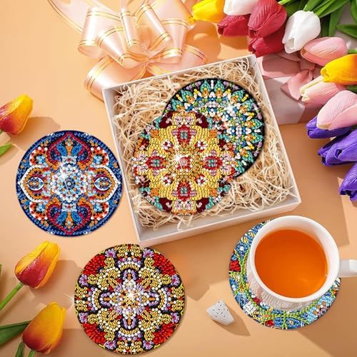 EWJRNSF 10 PCS Mandala Diamond Art Coasters Kit with Holder for Adults - Image 7