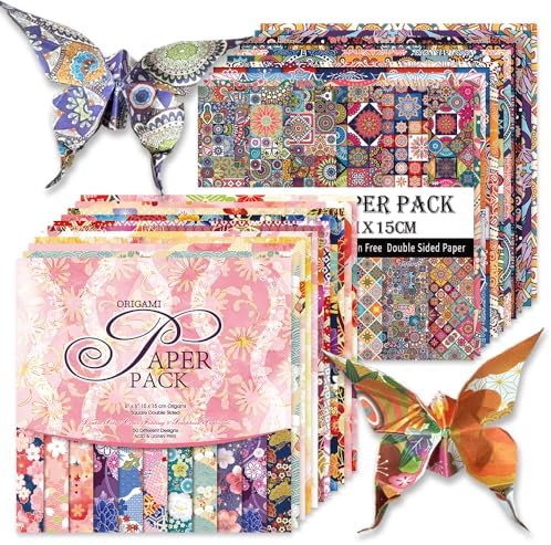 Origami Paper 100 Sheets, 6-Inch Square Double Sided Colored Craft Paper by Bestartsuppliesforyou