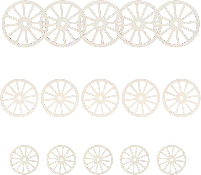 Wooden Wheels for Crafts, 15Pcs 3 Sizes Unfinished Wood Wagon Wheel Decor Blank Wood Slices Hanging Ornaments for DIY Home Party Decoration