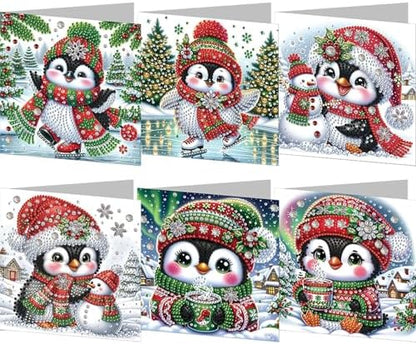 jinglinhh 6pcs Diamond Art Painting Christmas Penguin Snowman Aurora Greeting Cards with Envelopes, DIY Card Making Kits for Adults, Diamond Art Postcards Holiday Cards Craft Gifts by Unknown