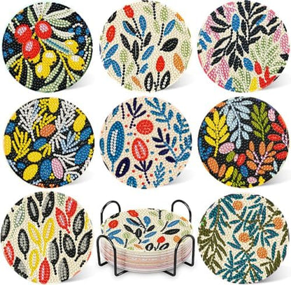 DOTZSO 8PCS Flower Diamond Art Painting Coaster Kit w/Cork Pad Holder 4" x4 by DOTZSODiamondPainting