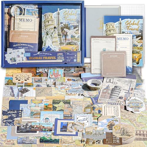 Travel Scrapbooking Supplies Kit, A6 Notebook, Vintage Junk Journaling Kit by Aromoty