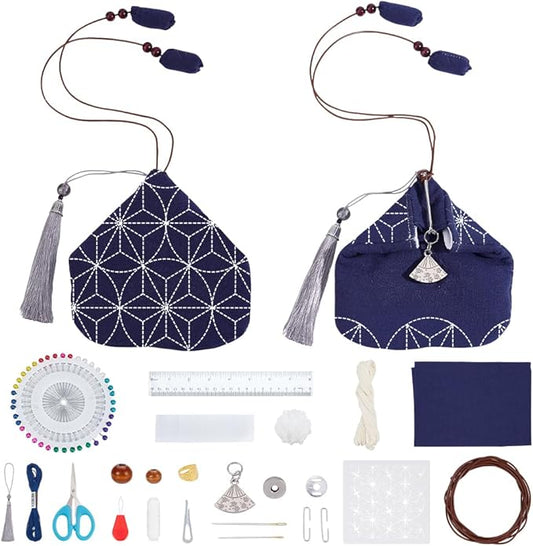 ORIGACH DIY Sashiko Coin Purse Kit with Instruction for Beginners Adults Easy Sashiko Kit with Snowflake Stencil Japanese Sashiko Embroidery Bag DIY Sewing Bag Gifts for Friends Mums