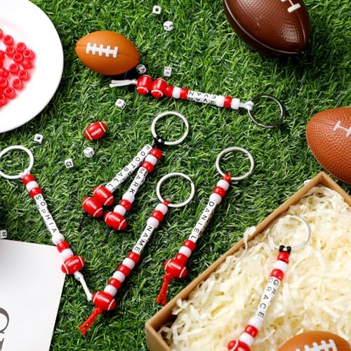 Landical 564 Pcs Football Keychain Making Kit DIY Name Bead Craft Red - Image 3