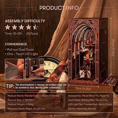 MiniCity Alice in Wonderland Book Nook Kit, Wooden Miniature House with LED - Image 3