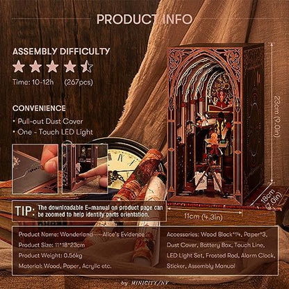 MiniCity Alice in Wonderland Book Nook Kit, Wooden Miniature House with LED - Image 3