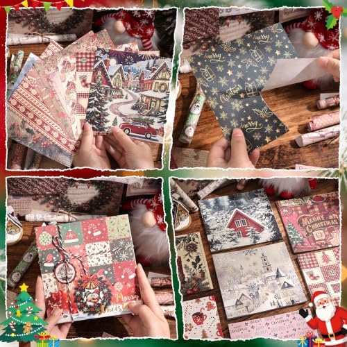 icceemee 200 Sheets Christmas Scrapbook Paper Set – Christmas Themed Craft Collage Paper for Junk Journaling, Bullet Journal, Poster Decor, Room Decoration, Card Making, and Gift Wrapping - Image 6
