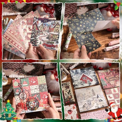 icceemee 200 Sheets Christmas Scrapbook Paper Set – Christmas Themed Craft Collage Paper for Junk Journaling, Bullet Journal, Poster Decor, Room Decoration, Card Making, and Gift Wrapping - Image 6