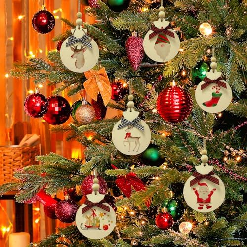 50PCS 4" Blank Wooden Ornaments for Crafts with Plaid Bows and Beads - Image 5
