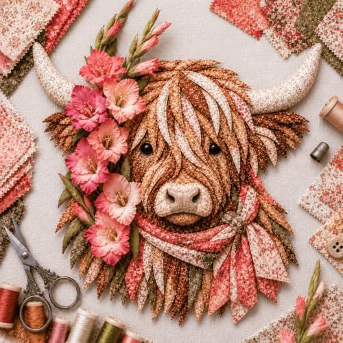 Birth Flower Highland Cow 3D Layered Fabric Art DIY Kit for Adults (M1PC) by Unknown