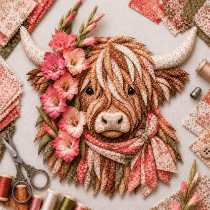 Birth Flower Highland Cow 3D Layered Fabric Art DIY Kit for Adults (M1PC) by Unknown