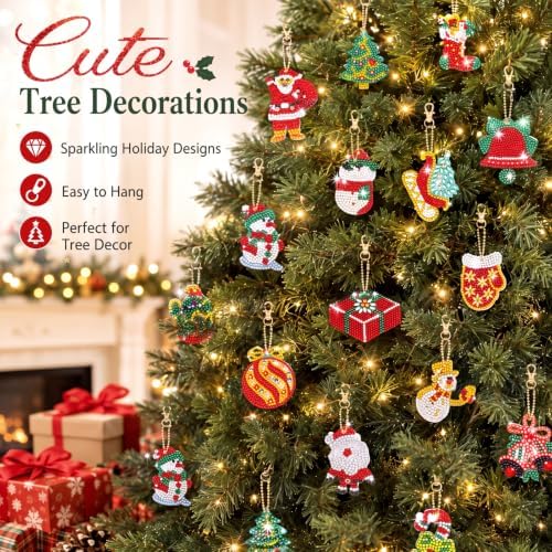 Yaomiao 17 Pcs Double Sided Diamond Art Christmas Ornaments Keychains 5d - Image 4