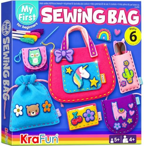 KRAFUN Sewing Bag Kit for Beginner Kids - 6 Animal Themed Projects Age 6+ by FunCreativeArtsCraftKits