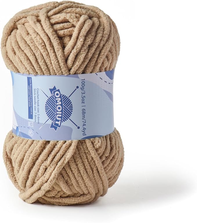 Chunky Chenille Yarn for Crocheting，Baby Yarn for Crocheting Soft Blankets，Bulky Yarns for Crochet Amigurumi，100g (74.3yds) Fluffy Velvet Yarns for Hand Knitting (Khaki)