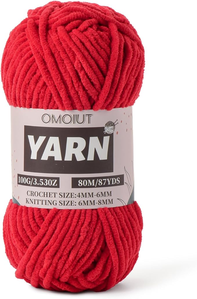Red Fluffy Chenille Yarn for Crocheting - Baby Yarn for Crocheting Soft Blanket - (100g/87.4yds) Crochet Amigurumi Chunky Yarns - Velvet Worsted Weight Yarns 5