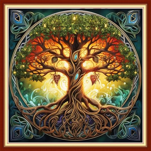 Joyhoor Stamped Cross Stitch Kits for Beginners, Needlepoint Kits for Adults, 11CT Counted Embroidery Kits-Magic Tree 18x18 inchs by JoyhoorCrossStitchKits