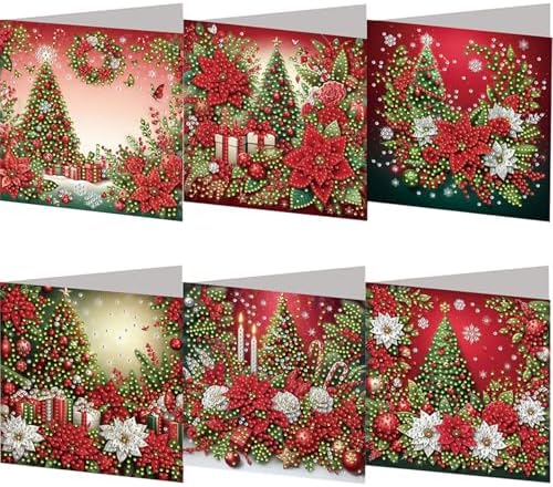 jinglinhh 6pcs Diamond Art Painting Christmas Tree Poinsettia Atmosphere Greeting Cards with Envelopes, DIY Card Making Kits for Adults, Diamond Art Postcards Christmas Cards Craft Gifts by Unknown