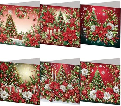 jinglinhh 6pcs Diamond Art Painting Christmas Tree Poinsettia Atmosphere Greeting Cards with Envelopes, DIY Card Making Kits for Adults, Diamond Art Postcards Christmas Cards Craft Gifts by Unknown