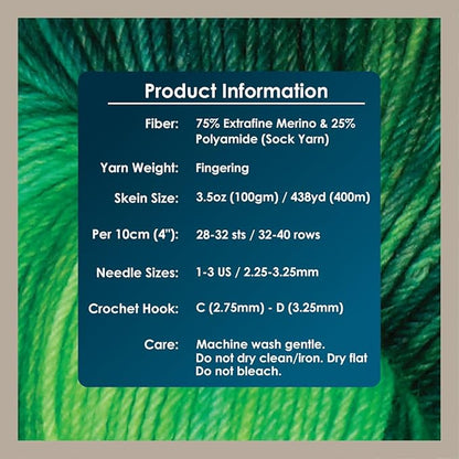 KnitPro Symfonie Hand Dyed Yarn | Extra Fine Merino Wool & Polyamide Blend for Knitting & Crocheting, Fingering Weight, Oeko-TEX Certified 400m, 100g Skein | Terra Variegated Jungle Secrets