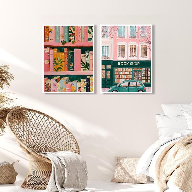 2Pack Book Shop Paint by Numbers for Adults Beginner with Framed, Bookshelf Adult Paint by Number Kits on Canvas with Wood Easel, DIY Acrylic Oil Easy Painting by Numbers for Home Wall Decor 8X12 Inch - Image 3