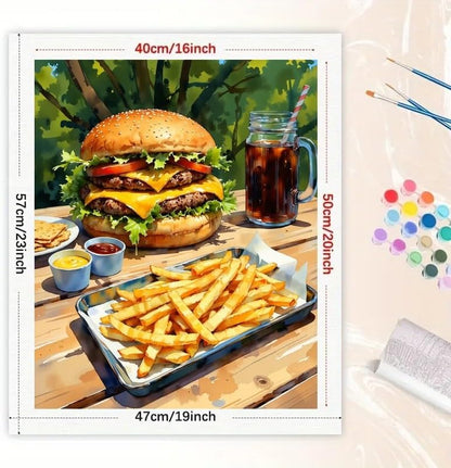 TAOPAOLAB Food Paint by Numbers Kit for Adults - DIY Cheeseburger with Fries and Soda Painting on Canvas 16x20 Inches, Acrylic Paint Set, Suitable for Beginners, Fun Art for Home Decoration or Gifts - Image 2