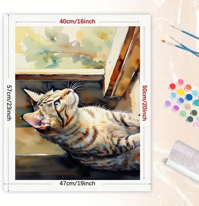 Window Gazing Cat Paint by Numbers Kit for Adults - DIY Tabby Cat Looking Outside Painting on Canvas 16x20 Inches, Acrylic Paint Set, Suitable for Beginners,Pet Art for Home Decoration/Gifts - Image 2