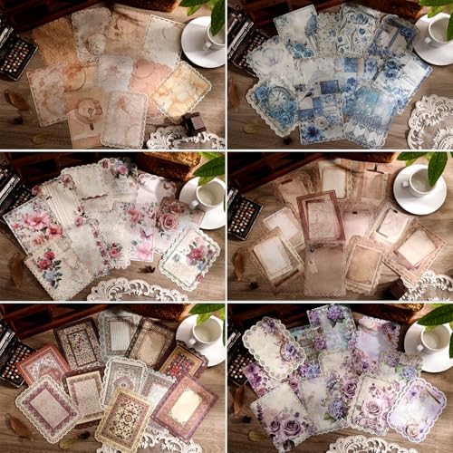 66 Sheets Lace Edged Scrapbook Paper Set, 6 Packs Vintage Decorative Paper Scrapbooking Supplies for Letter Writing Background Stationery Ephemera for Junk Journaling, DIY Art Collage 4.9x6.9 IN - Image 2