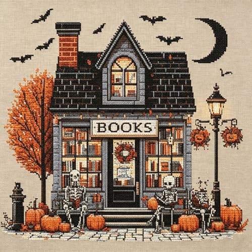 KYOQFVN Horror Cross Stitch Stamped Kits for Adults Beginner - Halloween Embroidery Kits - 11 CT Needlepoint Patterns for Home Decor 14×14 Inch by KYOQFVN